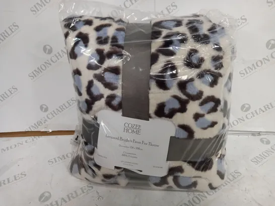 COZEE HOME LUXE LEOPARD FAUX FUR THROW - BLUE/WHITE