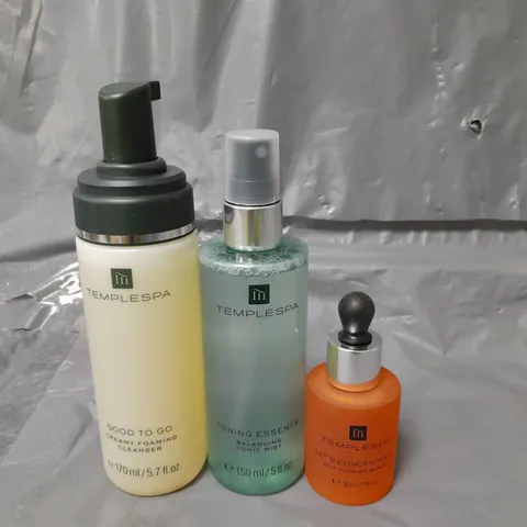 TEMPLESPA LET'S CONCENTRATE SKIN GLOWING SERUM 30ML, TONING ESSENCE TONIC MIST 150ML AND GOOD TO GO CREAMY FOAMING CLEANSER 170ML