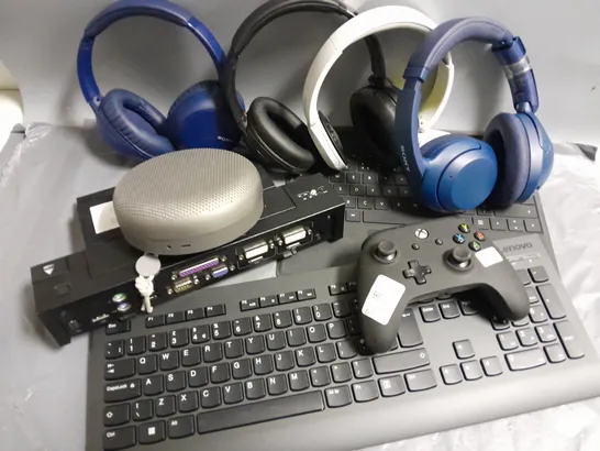 APPROXIMATELY 10 ASSORTED PRODUCTS TO INCLUDE DELL E-PORT PLUS, SONY HEADPHONE, GAMING CONTROLLER, LENOVO PROFESSIONAL WIRELESS KEYBOARD 