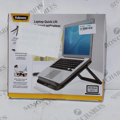 BOXED FELLOWES I-SPIRE SERIES LAPTOP QUICK LIFT STAND IN BLACK