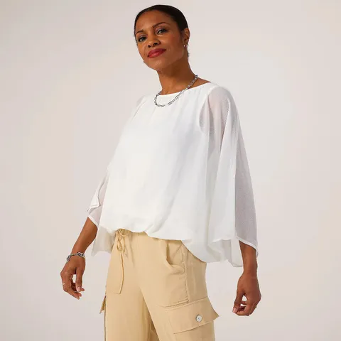 MARLA WYNNE LAYERS CHIFFON LINED COCOON TOP- CLOUD XL