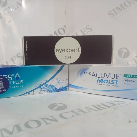 APPROXIMATELY 20 ASSORTED HOUSEHOLD ITEMS TO INCLUDE EYEXPERT PURE CONTACT LENSES, ACUVUE MOIST CONTACT LENSES, ETC