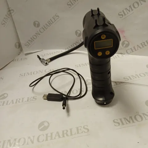 USB POWERED TYRE INFLATOR FEATURING DIGITAL DISPLAY AND TORCH. WITH USB CABLE