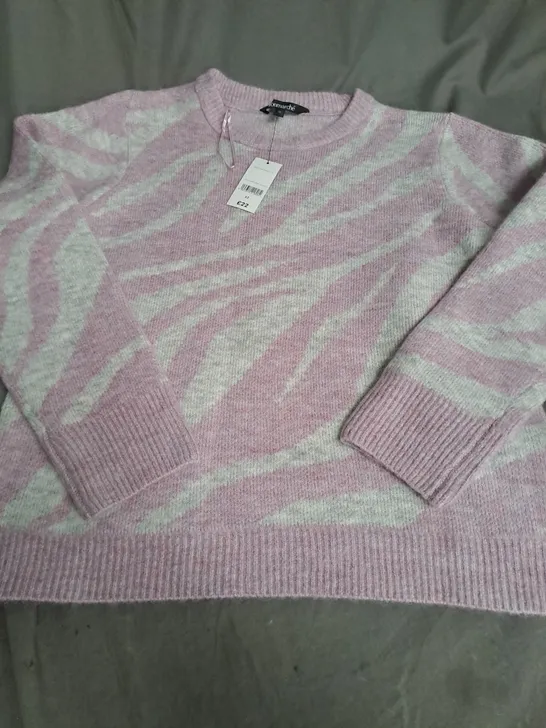 BONMARCHE STRIPED PRINT JUMPER, GREY/PURPLE - SIZE 12