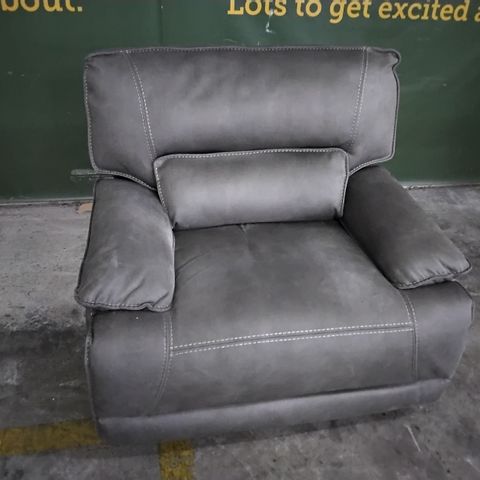 DESIGNER CYRUS POWER RECLINING CUDDLER CHAIR SULTRY SILVER WITH CONTRASTING STITCHING 