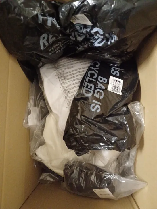 BOX OF APPROXIMATELY 20 ASSORTED CLOTHING PRODUCTS IN VARIOUS BRANDS & SIZES TO INCLUDE SHITS, SHORTS, BIKINI TOPS ETC 