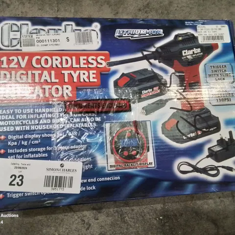 BOXED CLARKE 12V CORDLESS DIGITAL TYRE INFLATOR CTC150LI