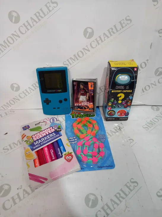 BOX OF APPROX 20 ASSORTED TOYS TO INCLUDE - GAMEBOY COLOR, FIDGET TRACKS, SCENTED MARKERS