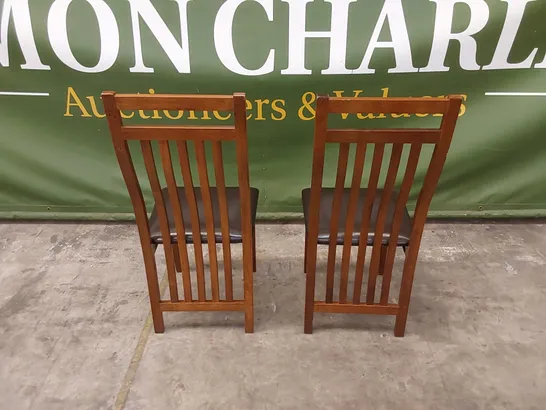 SET OF 2 OXFORD DARK WOOD DINING CHAIRS WITH BROWN SEAT PADS 