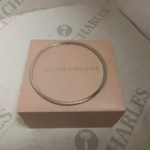 DIAMONIQUE SILVER BAND BRACELET WITH STONES