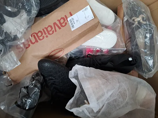 BOX OF APPROXIMATELY 15 ASSORTED PAIRS OF SHOES AND FOOTWEAR ITEMS IN VARIOUS STYLES AND SIZES TO INCLUDE STEVE MADDEN, STEPHAN, WALLIS, ETC