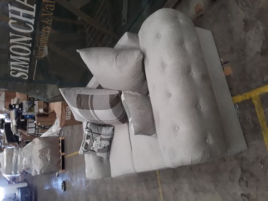 DESIGNER GREY FABRIC TWO SEATER SOFA WITH SCATTER BACK CUSHIONS