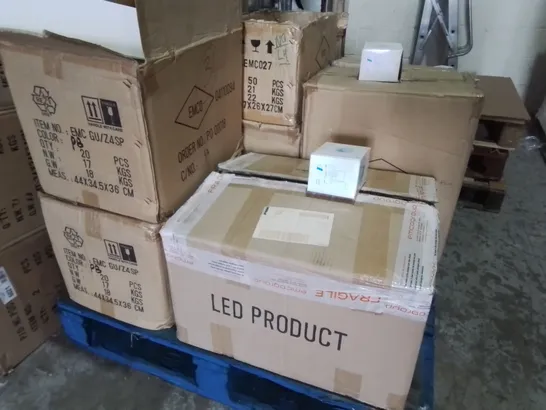 PALLET CONTAINING 8 MULTIPACK BOXES OF ASSORTED LIGHTING ITEMS TO INCLUDE EMCO DOWNLIGHTS AND 4-LAMP CEILING LIGHTS