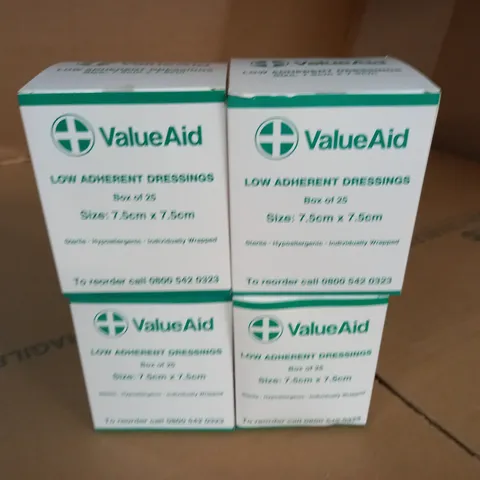 LOT OF 4 25-PACKS OF VALUE AID LOW ADHERENT DRESSINGS