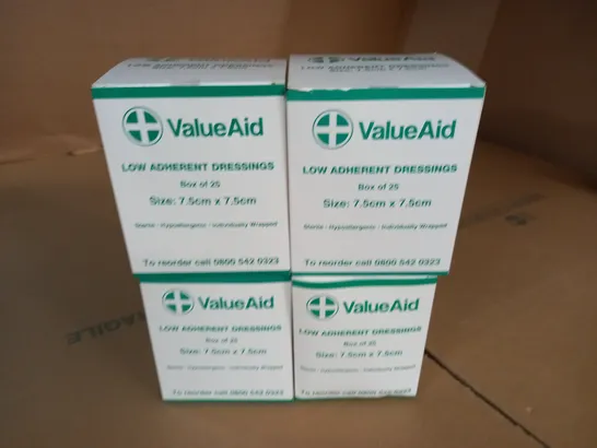 LOT OF 4 25-PACKS OF VALUE AID LOW ADHERENT DRESSINGS