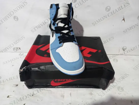 BOXED PAIR OF NIKE AIR JORDANS IN BLUE/WHITE/BLACK SIZE UNSPECIFIED