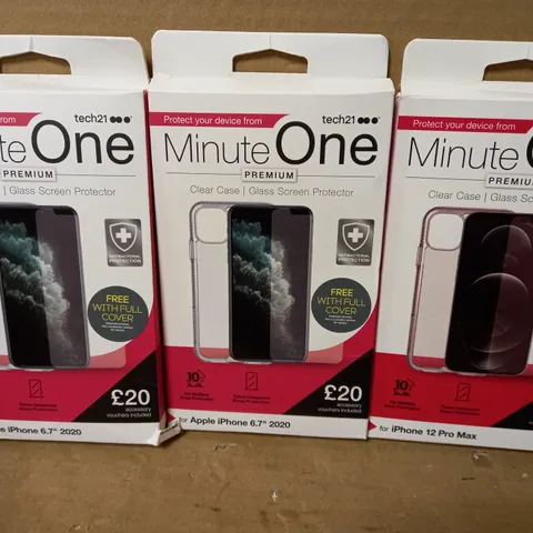 LOT OF 3 MINUTE ONE CLEAR CASES INCLUDING 2 FOR IPHONE 6.7'' 2020 AND 1 FOR IPHONE 12 PRO