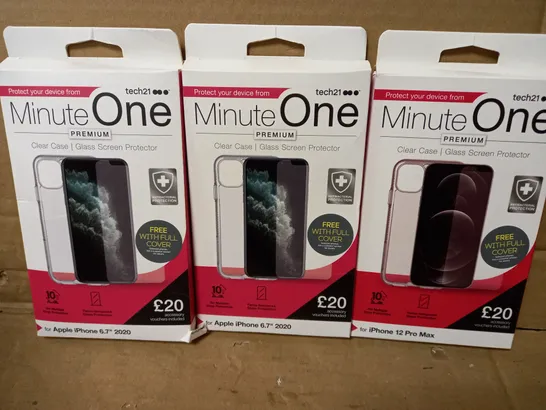 LOT OF 3 MINUTE ONE CLEAR CASES INCLUDING 2 FOR IPHONE 6.7'' 2020 AND 1 FOR IPHONE 12 PRO