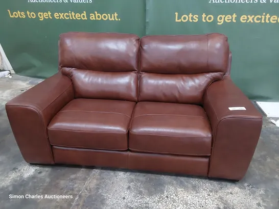 QUALITY ITALIAN DESIGNER PRATO TWO SEATER SOFA CHESTNUT LEATHER