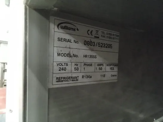 WILLIAMS HA135SS  UNDER COUNTER COMMERCIAL FRIDGE