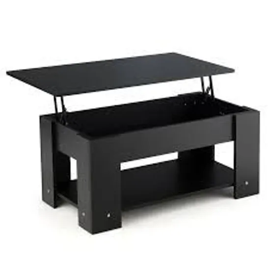 BOXED COSTWAY HEIGHT ADJUSTABLE COFFEE TABLE WITH 2 SHELVES AND LIFTABLE TOP - BLACK (1 BOX)