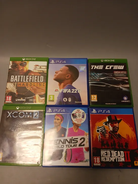 APPROXIMATELY 25 ASSORTED VIDEO GAMES TO INCLUDE RED DEAD REDEMPTION 2, THE CREW, BATTLEFIELD HARDLINE ETC