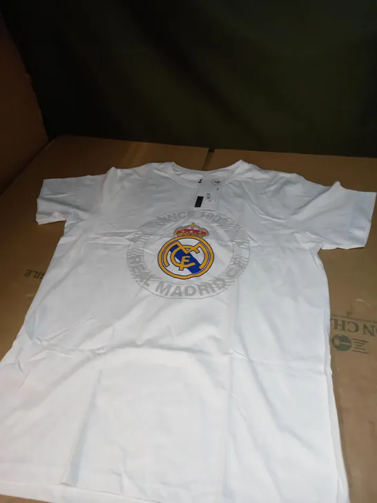 REAL MADRID CREST WHITE T-SHIRT SIZE LARGE