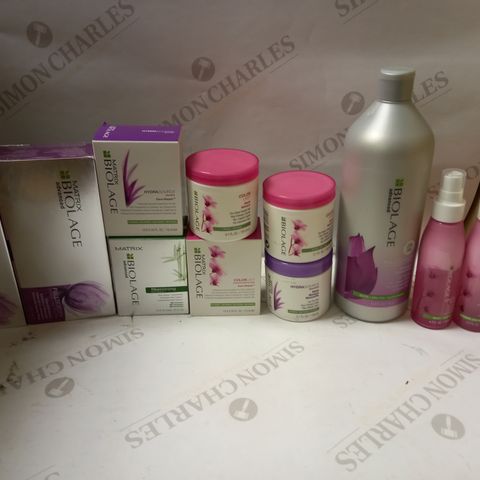 LOT OF APPROX 12 ASSORTED MATRIX HAIRCARE PRODUCTS TO INCLUDE THICKENING SHAMPOO, SHINE SHAKE, COLOUR LAST MASK, ETC 