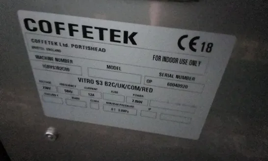 COFFETEK VITRO S3 BSC COFFEE MACHINE 