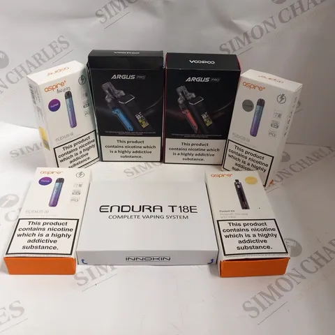 APPROXIMATELY 32 ASSORTED E-CIGARETTES AND E-CIGARETTE PARAPHERNALIA TO INCLUDE; ASPIRE, INNOKIN AND VOOPOO