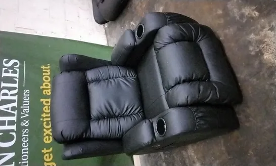 DESIGNER BLACK LEATHER POWER RECLINER ARMCHAIR WITH CUPHOLDERS