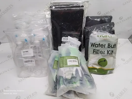 LOT OF 15 ASSORTED BRAND NEW HOMEWARE ITEMS TO INCLUDE WATER BUTT FILLER KITS, GARDENING GLOVES, PORTABLE BLACKOUT SCREENS AND SPRAY BOTTLE PAIRS