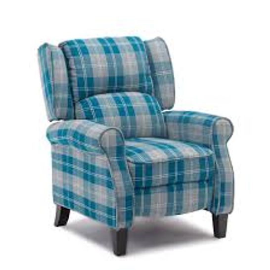 BOXED DESIGNER EATON BLUE FABRIC PUSH BACK RECLINING EASY CHAIR