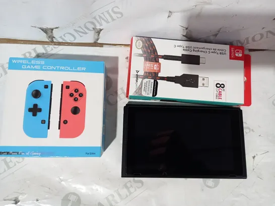 LOT OF 3 GAMING ITEMS TO INCLUDE NINTENDO SWITCH HAC-001(01) GAMES CONSOLE, WIRELESS GAME CONTROLLER, AND NINTENDO SWITCH USB TYPE C CHARGING CABLE