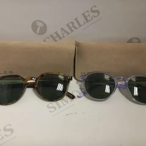 TWO PAIRS OF MELLER ROUND SUNGLASSES - PURPLE AND TORTOISESHELL