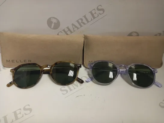 TWO PAIRS OF MELLER ROUND SUNGLASSES - PURPLE AND TORTOISESHELL