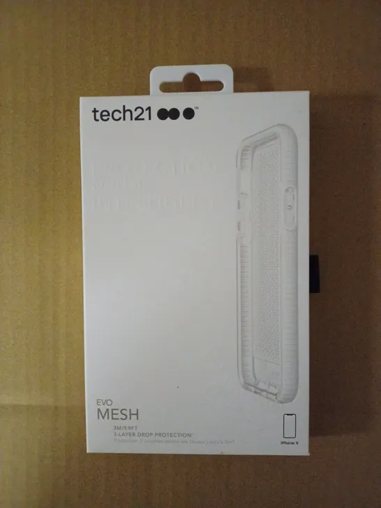 LOT OF APPROXIMATELY 87 BRAND NEW BOXED TECH 21 EVO MESH CASE WITH 9.9FT 3-LAYER DROP PROTECTION FOR IPHONE X T21-5901 CLEAR/WHITE