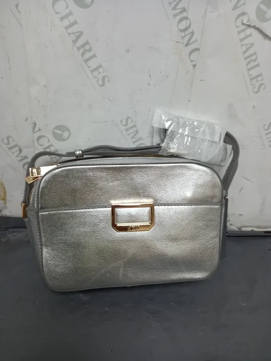 RUTH LANGSFORD SILVER FAUX LEATHER BAG 