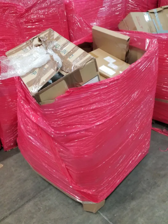 PALLET OF ASSORTED PRODUCTS INCLUDING MULTI-USE RETRACTABLE GATE, TOILET SEAT, TRIPOD EASEL, PLAYPEN, MICROWAVE DISH 