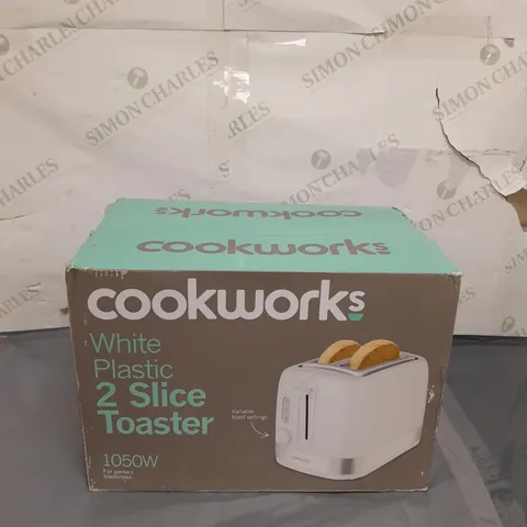 BOXED COOKWORKS 2 SLICE WHITE PLASTIC TOASTER