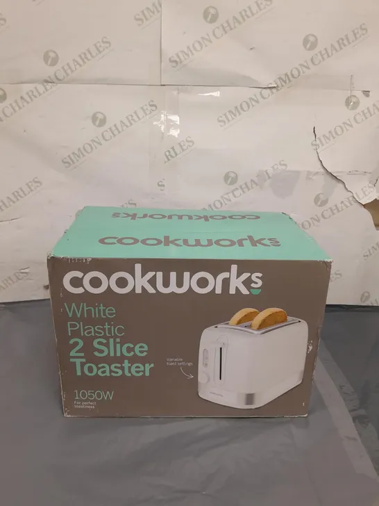 BOXED COOKWORKS 2 SLICE WHITE PLASTIC TOASTER