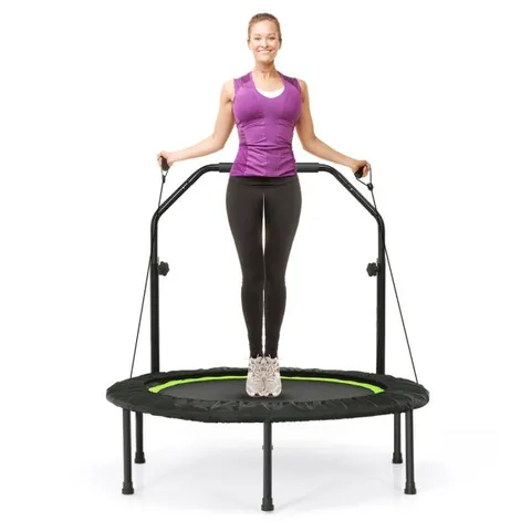 BOXED COSTWAY Ø101 CM MINI TRAMPOLINE WITH HEIGHT-ADJUSTABLE HANDLE & 2 RESISTANCE BANDS - GREEN