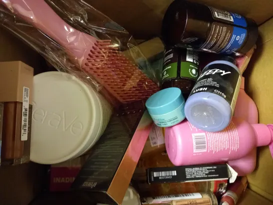 BOX OF APPROXIMATELY 20 ASSORTED COSMETIC PRODUCTS TO INCLUDE ORIFLAME, SUNDAY RAIN, HERSHESONS, ETC