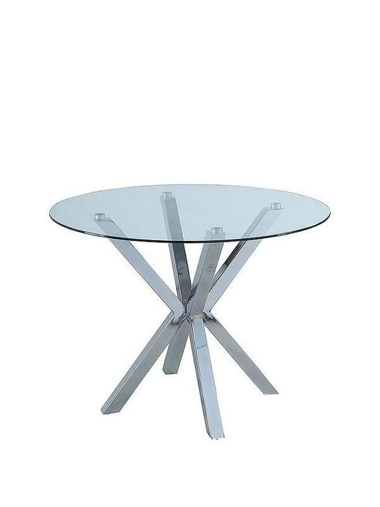 CHOPSTICK 100CM ROUND GLASS DINING TABLE CLEAR/GREY (2 BOXES)