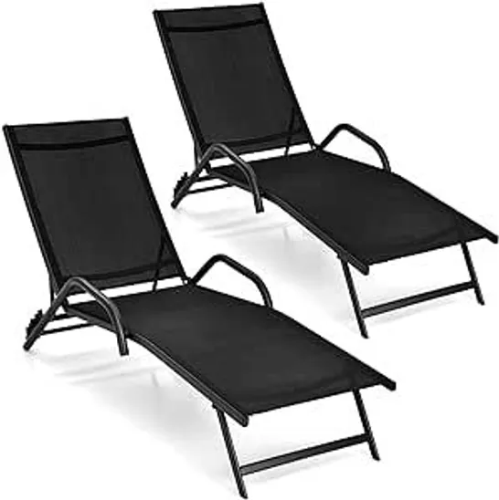 BOXED COSTWAY SET OF 2 SUN LOUNGERS, GARDEN LOUNGERS UP TO 160 KG, 5-WAY ADJUSTABLE BACKREST - BLACK