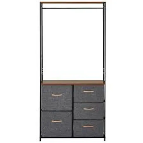 BOXED HOMCOM CHEST OF DRAWERS WITH COAT RACK STEEL FRAME 5 DRAWERS BEDROOM HALLWAY HOME FURNITURE BLACK BROWN