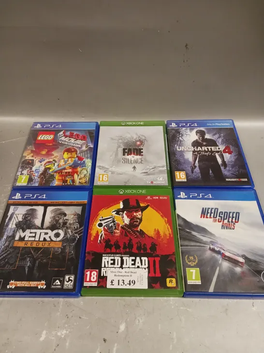 8 X ASSORTED PS4/XBOX ONE VIDEO GAMES TO INCLUDE METRO REDUX, RED DEAD REDEMPTION II, UNCHARTED 4 ETC 