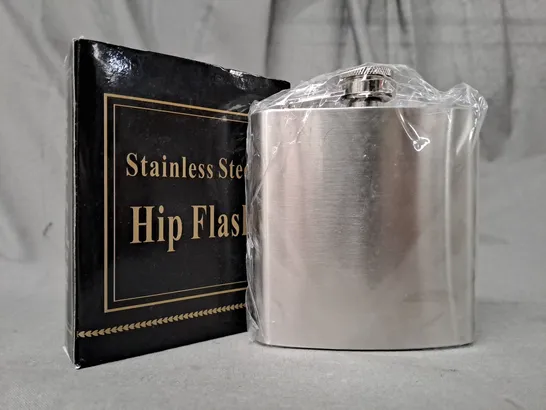 BOX OF APPROXIMATELY 20 ASSORTED UNBRANDED STAINLESS STEEL HIP FLASKS - COLLECTION ONLY