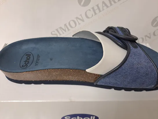 BOXED SCHOLL SANDLES IN DENIM BLUE SIZE 7 