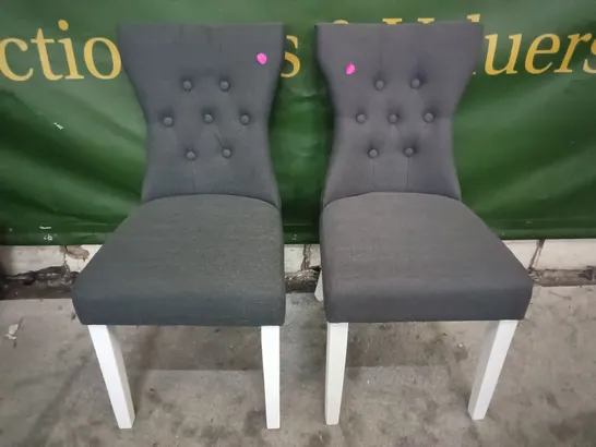 PAIR OF UPHOLSTERED GREY FABRIC DINING CHAIRS 